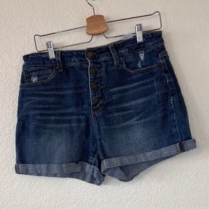 Time and Tru Women's High Waisted Distressed Button-Fly Denim Shorts - Size 10